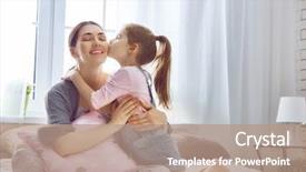  Presentation with mother child - Colorful PPT layouts enhanced with mother and her daughter child backdrop and a coral colored foreground