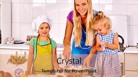  Presentation with mom kids - Presentation featuring mother and her daughters baking cookies mom teaches kids to cook in the kitchen background and a coral colored foreground