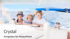  Presentation with luxury yacht - Theme featuring mother and her kids having great time sailing at luxury yacht or catamaran boat background and a white colored foreground