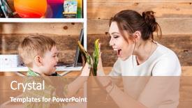  Presentation with colorful hands - Slide deck with mother and her little son background and a coral colored foreground