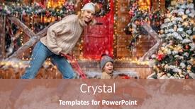  Presentation with miracle - Slides with mother and her son are playing in the yard of their house decorated for christmas family miracle time merry christmas and happy new year background and a coral colored foreground