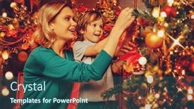  Presentation with miracle - Presentation enhanced with mother and her son are at home decorating the christmas tree family miracle time merry christmas and happy new year background and a ocean colored foreground