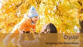  Presentation with love mother - Slide set with mother and her toddler son playing in the park autumn nature background love and family concept background and a gold colored foreground