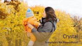  Presentation with love mother - Colorful PPT theme enhanced with mother and her toddler son playing in the park autumn nature background love and family concept backdrop and a gold colored foreground