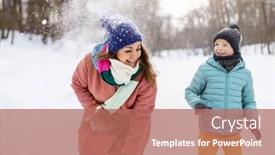  Presentation with snowball - Presentation design with mother-and-kid-having-snowball background and a coral colored foreground