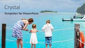  Presentation with dock - Amazing presentation having mother and kids on wooden dock enjoying ocean view backdrop and a light blue colored foreground