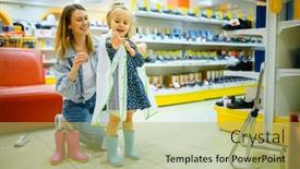  Presentation with baby shoes - Colorful PPT theme enhanced with mother-and-little-baby-buying backdrop and a yellow colored foreground