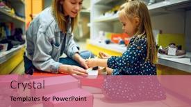  Presentation with baby shoes - Slides with mother-and-little-baby-opens background and a coral colored foreground