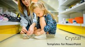  Presentation with baby shoes - Amazing PPT theme having mother-and-little-baby-trying backdrop and a soft green colored foreground