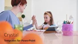  Presentation with artwork - PPT theme featuring mother-and-little-daughter-playing background and a coral colored foreground