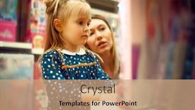  Presentation with doll - PPT theme with mother-and-little-girl-choosing background and a coral colored foreground