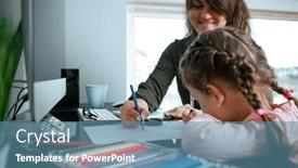  Presentation with crayons - Audience pleasing slide deck consisting of mother-and-little-girl-coloring backdrop and a teal colored foreground