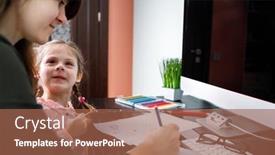  Presentation with crayons - PPT theme enhanced with mother-and-little-girl-coloring background and a red colored foreground