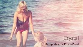  Presentation with filter - Slide set enhanced with mother and little girl playing in water at beach with instagram filter background and a lemonade colored foreground