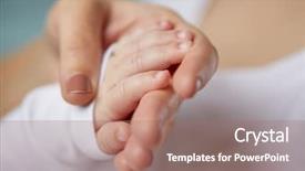  Presentation with child care - PPT layouts enhanced with mother and newborn baby hand background and a coral colored foreground