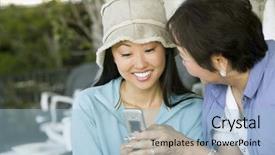  Presentation with cell - PPT theme enhanced with mother and smiling daughter using cell phone background and a light blue colored foreground