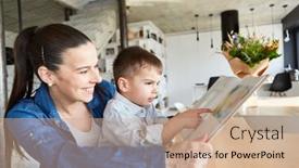  Presentation with storybook - Theme featuring mother-and-son-are-reading background and a coral colored foreground