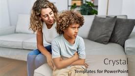  Presentation with home - Theme featuring mother-and-son-arguing background and a coral colored foreground