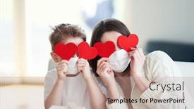  Presentation with home - Presentation theme featuring mother-and-son-at-home background and a coral colored foreground