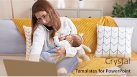  Presentation with breastfeeding - PPT theme having mother-and-son-breastfeeding-baby background and a coral colored foreground