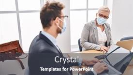  Presentation with medical business - Presentation design featuring mother-and-son-business-workers background and a  colored foreground