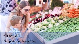  Presentation with peas - PPT layouts featuring mother and son buying green background and a teal colored foreground