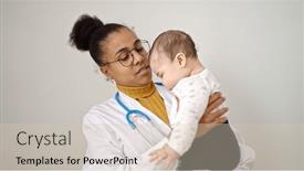  Presentation with baby doctor - Presentation enhanced with mother-and-son-doctor-holding background and a soft green colored foreground