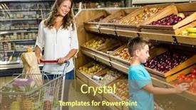  Presentation with grocery - Slide deck consisting of mother and son doing shopping in grocery store background and a coral colored foreground