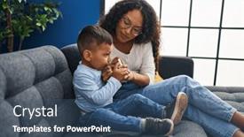  Presentation with drinking glass - Presentation theme having mother-and-son-drinking-glass background and a ocean colored foreground