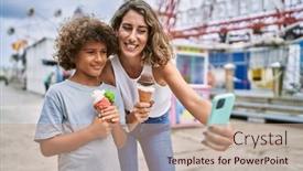  Presentation with ice cream - Presentation featuring mother-and-son-eating-ice background and a coral colored foreground