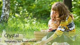  Presentation with lunch - Colorful PPT theme enhanced with mother and son have lunch backdrop and a  colored foreground