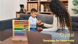  Presentation with educational - PPT theme having mother-and-son-having-educational background and a violet colored foreground