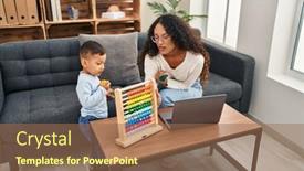  Presentation with educational - PPT layouts featuring mother-and-son-having-educational background and a coral colored foreground