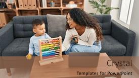  Presentation with educational - Presentation theme consisting of mother-and-son-having-educational background and a coral colored foreground
