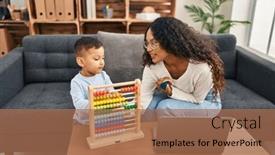  Presentation with educational - Slides with mother-and-son-having-educational background and a coral colored foreground