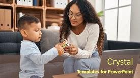  Presentation with educational - Theme enhanced with mother-and-son-having-educational background and a violet colored foreground