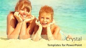  Presentation with mom - Slide deck enhanced with mother and son having fun at the beach travel and vacation concept happy mom with little child having fun outdoors joyful family summer holidays background and a blonde colored foreground