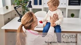  Presentation with pediatrician - Slide deck enhanced with mother-and-son-having-pediatrician background and a mint green colored foreground