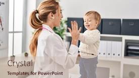  Presentation with pediatrician - Presentation theme with mother-and-son-having-pediatrician background and a soft green colored foreground