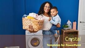  Presentation with waiting room - Presentation theme enhanced with mother-and-son-holding-basket background and a tawny brown colored foreground