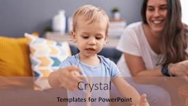  Presentation with teddy bear - PPT theme enhanced with mother-and-son-holding-teddy background and a coral colored foreground