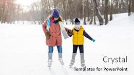  Presentation with skating - Presentation theme featuring mother-and-son-ice-skating background and a white colored foreground