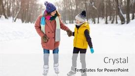  Presentation with skating - Cool new slide set with mother-and-son-ice-skating backdrop and a white colored foreground