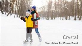  Presentation with skating - Amazing presentation theme having mother-and-son-ice-skating backdrop and a white colored foreground