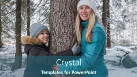  Presentation with winter forest - Presentation theme having mother-and-son-in-forest background and a ocean colored foreground