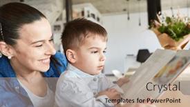  Presentation with look - PPT layouts with mother-and-son-look background and a coral colored foreground