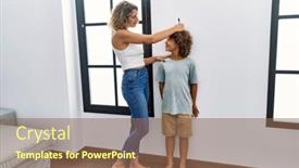  Presentation with mother child - Presentation theme having mother-and-son-measuring-child background and a violet colored foreground