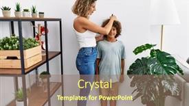  Presentation with height - PPT layouts having mother-and-son-measuring-child background and a coral colored foreground
