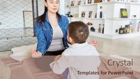  Presentation with living room - Presentation theme having mother-and-son-meditating background and a  colored foreground