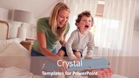  Presentation with vacation - Cool new slide set with mother-and-son-packing backdrop and a coral colored foreground